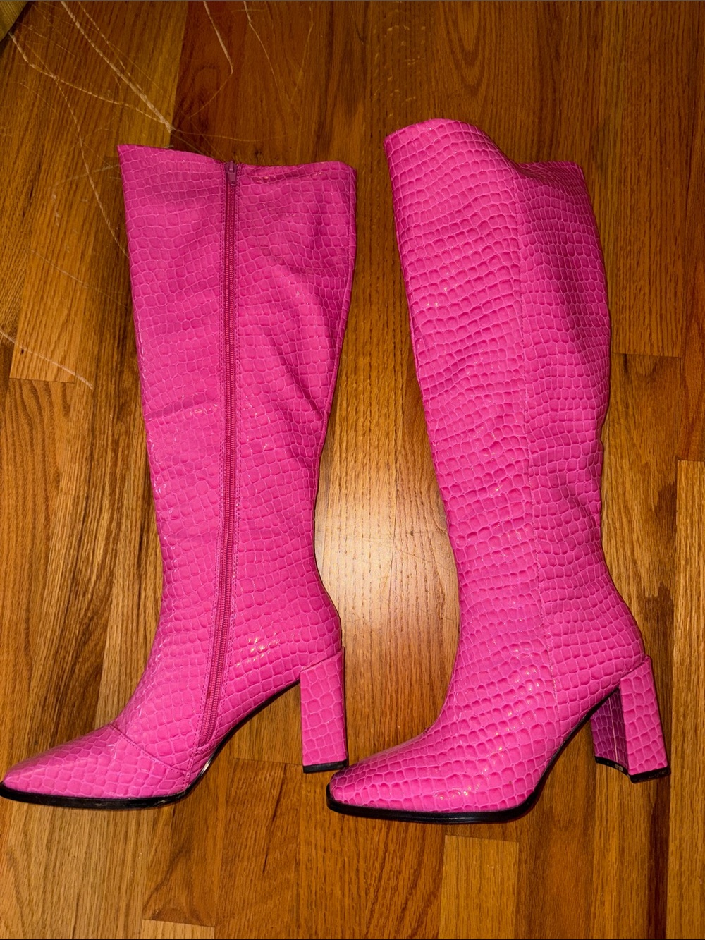 Pink croc square toe size 7 boots. Nasty gal.